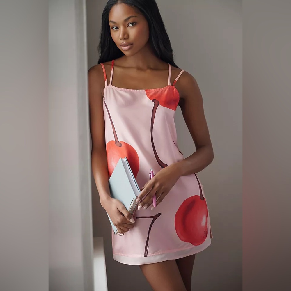 NWT Anthropologie Silky Mini Cherry Shift Dress | Size XS